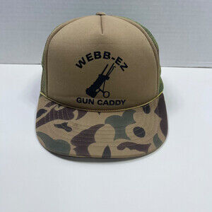 Vintage Camo Trucker Hat Webb-EZ Gun Caddy Snapback KC Brand Hunting Golf VTG